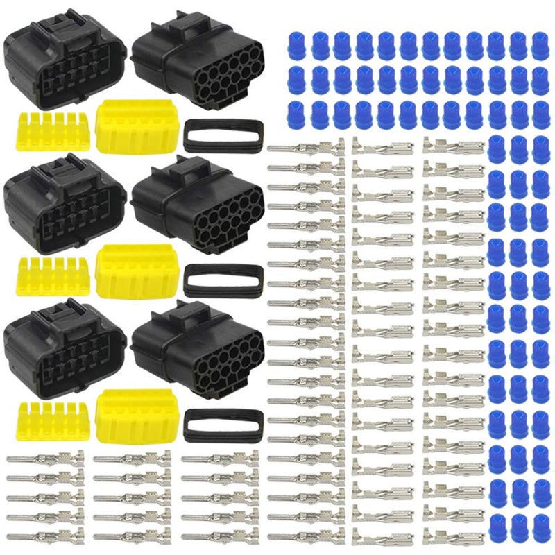 WMYCONGCONG 3 Kits 12 Pin Way Waterproof Electrical Connector Plug for Car Automotive (12 Pin) - Image 1